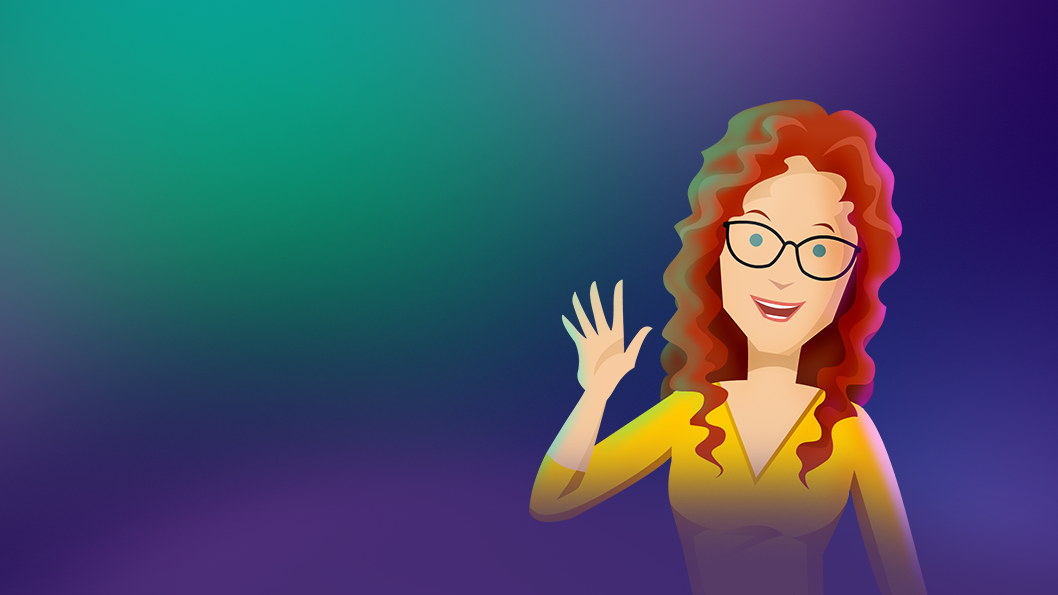 Lisa, a ginger woman wearing glasses on a gradient blue backdrop. She represent the psychological factors (emotion, needs, sentiments, motivation, affective states, soft-skills) that Percipion can comprehend. 